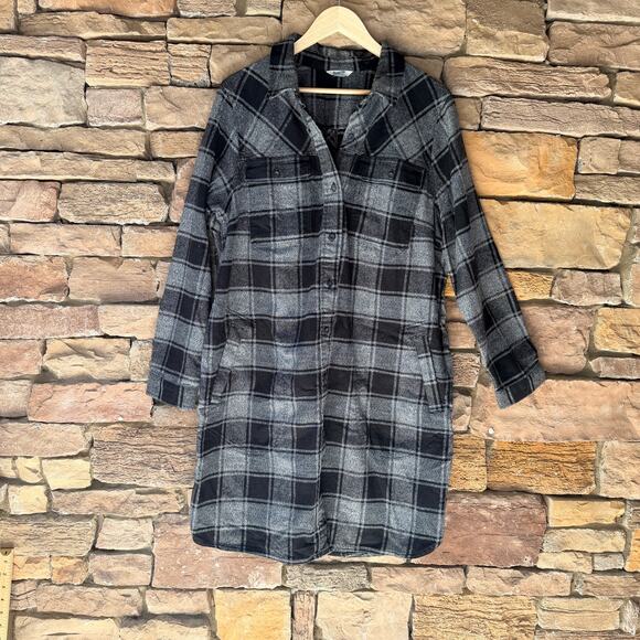 EUC Duluth 2X Women’s Folklore Flannel Long Duster Button Up Black/Gray Dress - Picture 1 of 12